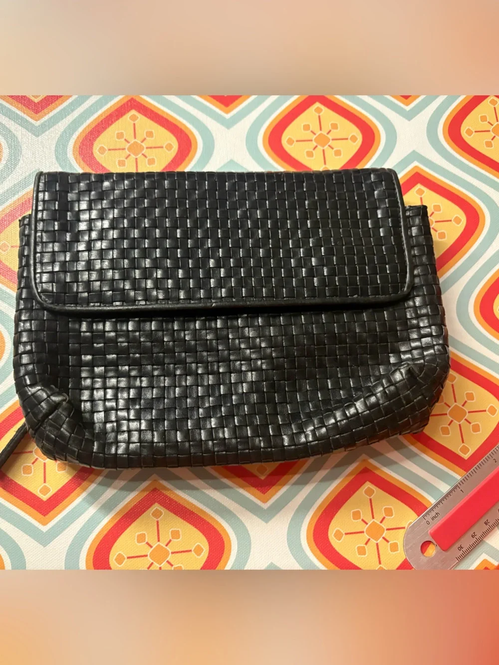 Gem Woven Black Leather Clutch Bag
